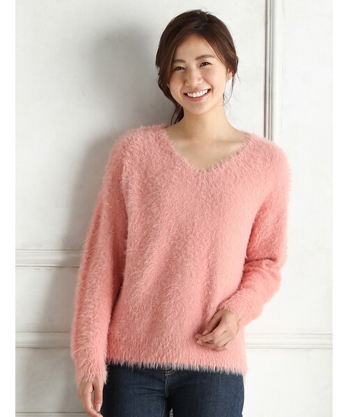 Honeys(ハニーズ)の「フェザープルオーバー(ニット・セーター・レディース・アイボリー/ピンク/グレー/モカ/ベージュ・M/L)」の1枚目の写真