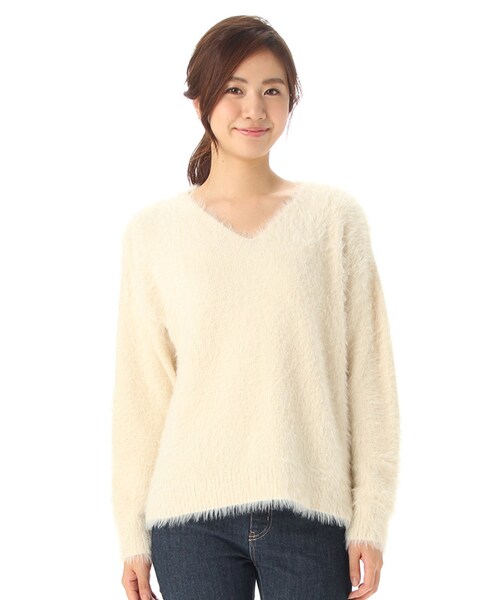 Honeys(ハニーズ)の「フェザープルオーバー(ニット・セーター・レディース・アイボリー/ピンク/グレー/モカ/ベージュ・M/L)」の5枚目の写真