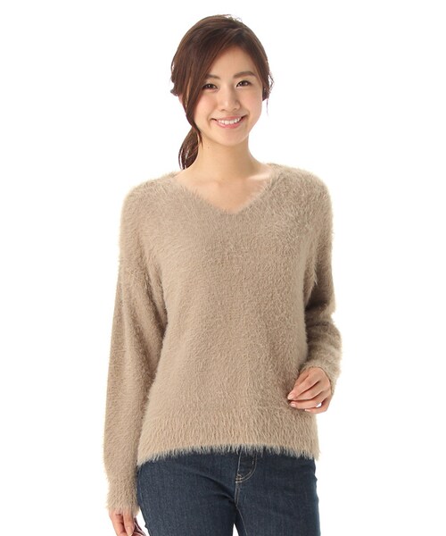 Honeys(ハニーズ)の「フェザープルオーバー(ニット・セーター・レディース・アイボリー/ピンク/グレー/モカ/ベージュ・M/L)」の4枚目の写真