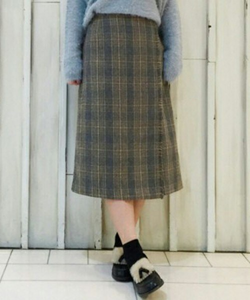 archives（アルシーヴ）の「チェックラップスカート（スカート・レディース・グレー/カーキ/ネイビー・MEDIUM）」の2枚目の写真
