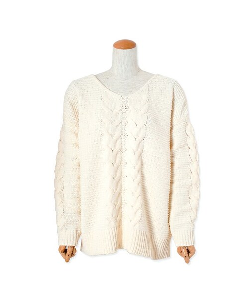 flower（フラワー）の「chenille knit ～シェニールニット（ニット/セーター・レディース・red/ivory・FREE）」の2枚目の写真