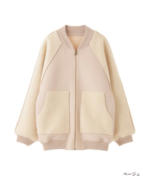 w closet（ダブルクローゼット）の「ウール×ボアリバーシブルブルゾン（ジャケット/アウター・レディース・ベージュ/グレー/ブラック・FREE）」の3枚目の写真