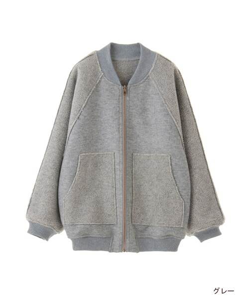 w closet（ダブルクローゼット）の「ウール×ボアリバーシブルブルゾン（ジャケット/アウター・レディース・ベージュ/グレー/ブラック・FREE）」の2枚目の写真