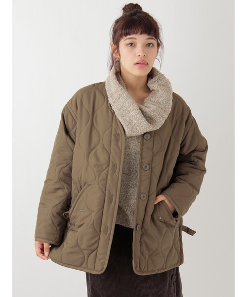 w closet（ダブルクローゼット）の「キルティングライナー風ジャケット（ジャケット/アウター・レディース・Dカーキ/ブラック・FREE）」の3枚目の写真