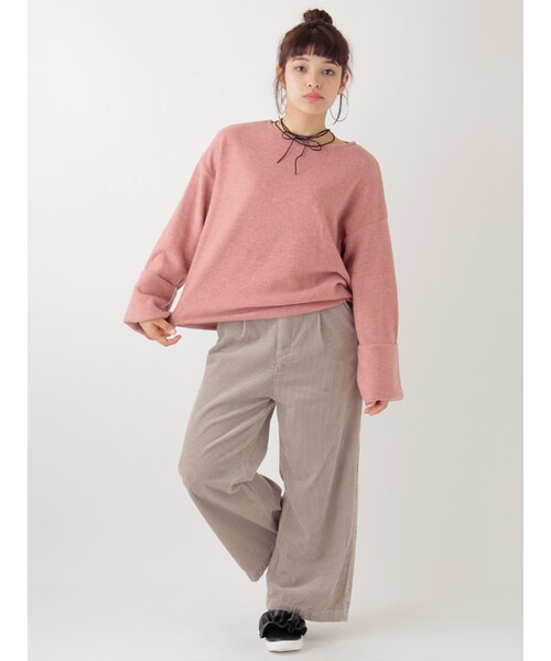 w closet(ダブルクローゼット)の「コーデュロイタック入りパンツ(パンツ・レディース・Lグレー/Sピンク/Dオレンジ・FREE)」の12枚目の写真