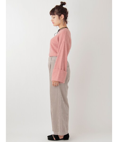 w closet(ダブルクローゼット)の「コーデュロイタック入りパンツ(パンツ・レディース・Lグレー/Sピンク/Dオレンジ・FREE)」の5枚目の写真