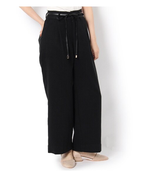 PAGEBOY（ページボーイ）の「レザーリボン付き起毛ワイドパンツ（パンツ・レディース・グレー/ブラック/グレーベージュ/ピンク・S/M）」の2枚目の写真