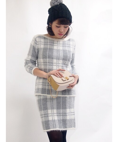 31 Sons de mode（トランテアン　ソン　ドゥ　モード）の「≪新作≫チェックプルオーバー×チェックタイトスカートSET UP(上下SET)《予約アイテム》（ワンピース/ドレス・レディース・オフホワイト/ピンク・36）」の4枚目の写真