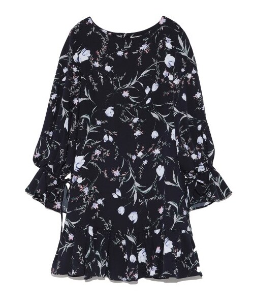 SNIDEL（スナイデル）の「ヴィンテージフラワージョーゼットワンピース（ミニワンピース・レディース・IVR/NVY/BLK・F）」の2枚目の写真