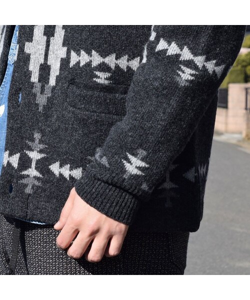 ファイブブラザー FIVE BROTHER カーディガン ニット ウール ネイティブ柄 ショールカラー ダークトーン fb1515075 fb1515075-m2.jpg