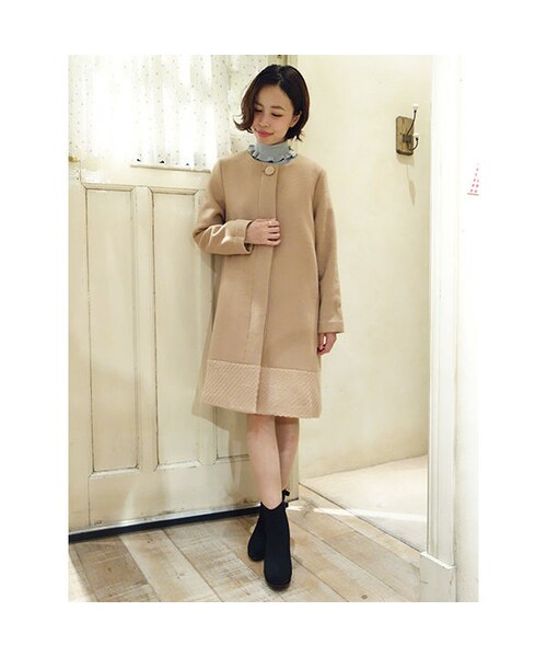 an another angelus（アンアナザーアンジェラス）の「異素材切り替えノーカラーコート/an another angelus（ダウンジャケット/コート・レディース・その他）」の2枚目の写真