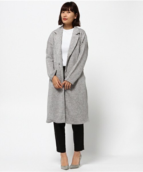 INTERPLANET（インタープラネット）の「裏起毛ニットテーラーコート（チェスターコート・レディース・グレー/ネイビー・FREE）」の12枚目の写真