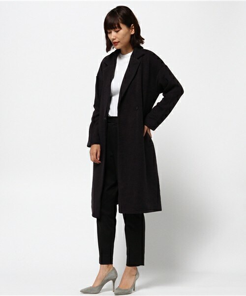 INTERPLANET（インタープラネット）の「裏起毛ニットテーラーコート（チェスターコート・レディース・グレー/ネイビー・FREE）」の11枚目の写真