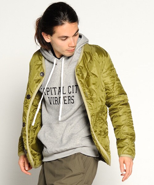 VIRGOwearworks（ヴァルゴウェアワークス）の「MILITARY INSIDE JKT キルティングジャケット（ジャケット/アウター・メンズ・OLIVE/BLACK・2/3/4）」の2枚目の写真