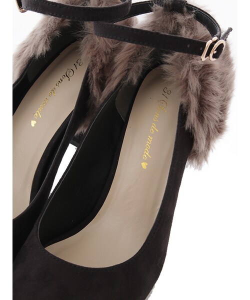 31 Sons de mode（トランテアン　ソン　ドゥ　モード）の「ファー付きアンクルストラップパンプス（シューズ・レディース・ブラック/ベージュ・S/M/L）」の7枚目の写真