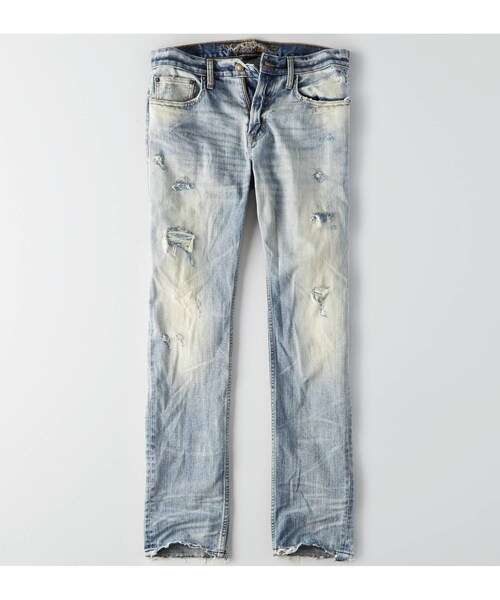 American Eagle(アメリカンイーグル)の「スリムストレートジーンズ(デニムパンツ・メンズ・ライトデストロイウォッシュ・26/28/28/28/28/30/29/30/29/32/30/30/30/32/31/30/31/32/32/30/32/32/32/34/33/30/33/32/34/30/34/32/34/34/36/30/36/32/36/34/38/32/40/32)」の1枚目の写真