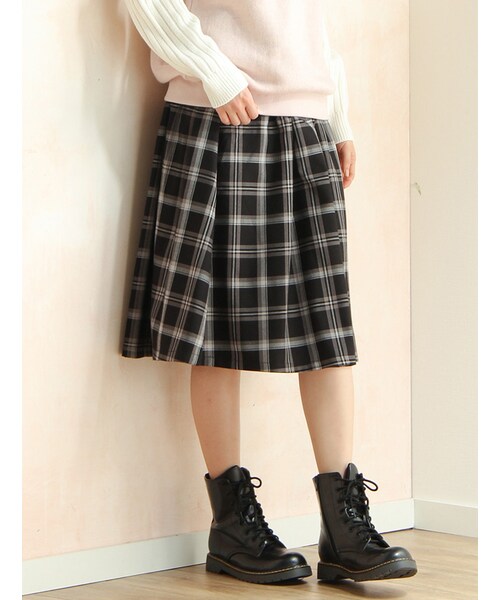 Honeys（ハニーズ）の「ミディ丈スカート（スカート・レディース・アイボリー×クロ/クロ/アカ×クロ/アカチェック/クロチェック・Ｍ/Ｌ）」の3枚目の写真