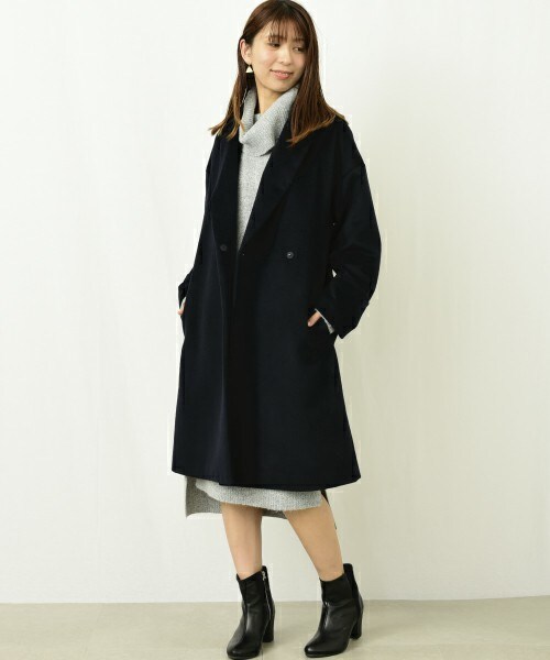 actuel（アクチュエル）の「ショートビーバーチェスターコート（チェスターコート・レディース・ネイビー/キャメル/ピンクベージュ・FREE）」の4枚目の写真