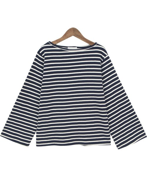 Dailyabout(デイリーアバウト)の「ボートネックボーダー長袖Tシャツ(P0000VUK)(Tシャツ/カットソー・レディース・ブルー・FREE)」の1枚目の写真