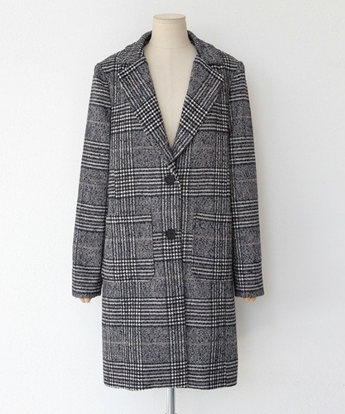 DHOLIC（ディーホリック）の「グレンチェックチェスターコート（ダウンジャケット/コート・レディース・ブラック/ネイビー・FREE）」の2枚目の写真
