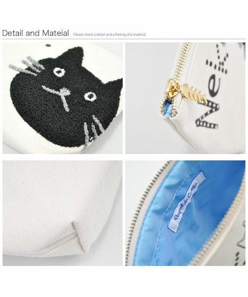UP SMILE（アップスマイル）の「ねこどっとサガラ刺繍マチ付き