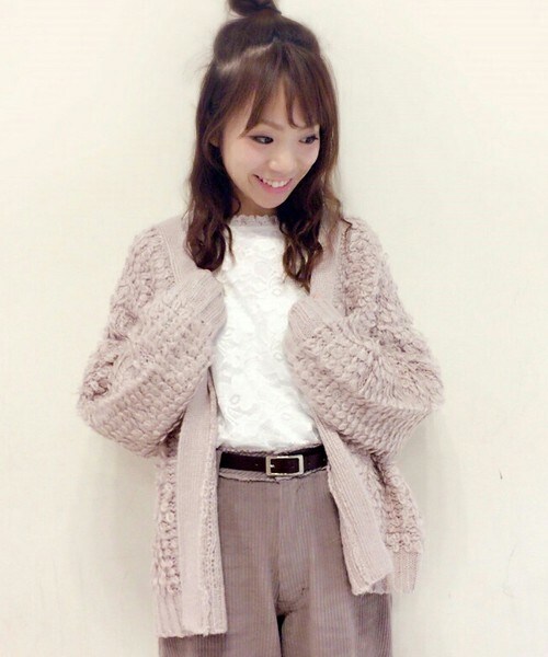 archives（アルシーヴ）の「ループ編みトッパーニットカーディガン（カーディガン/ボレロ・レディース・グレー/ブラウン/ピンク・MEDIUM）」の3枚目の写真