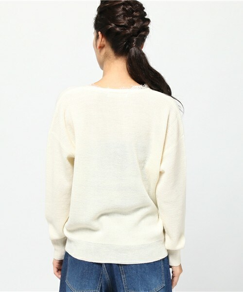 archives（アルシーヴ）の「襟レースアゼ編みニットプルオーバー（ニット/セーター・レディース・オフホワイト/ブラック/グレー・MEDIUM）」の6枚目の写真