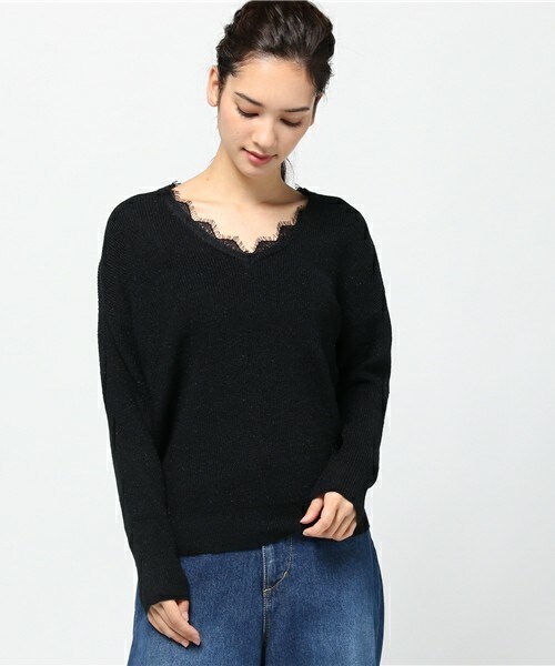 archives（アルシーヴ）の「襟レースアゼ編みニットプルオーバー（ニット/セーター・レディース・オフホワイト/ブラック/グレー・MEDIUM）」の3枚目の写真