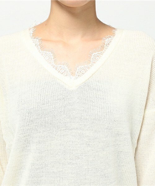 archives（アルシーヴ）の「襟レースアゼ編みニットプルオーバー（ニット/セーター・レディース・オフホワイト/ブラック/グレー・MEDIUM）」の7枚目の写真