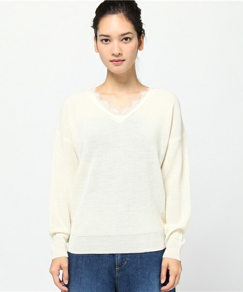 archives（アルシーヴ）の「襟レースアゼ編みニットプルオーバー（ニット/セーター・レディース・オフホワイト/ブラック/グレー・MEDIUM）」の4枚目の写真