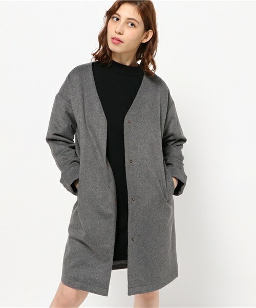 archives（アルシーヴ）の「ノーカラーラグランコート（ノーカラージャケット・レディース・アイボリー/ブラック/グレー・MEDIUM）」の3枚目の写真