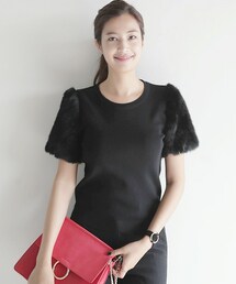 DHOLIC | ラビットファースリーブニットTシャツ(Tシャツ/カットソー)