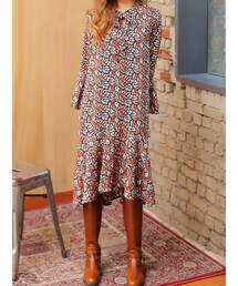 KORMARCH | リーフパターンフレアヘムワンピース(ワンピース)