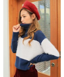 KORMARCH | ボーダーアンゴラライクタートルネックニット(ニット/セーター)