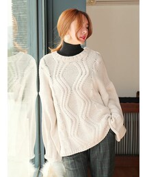 KORMARCH | ウェーブ柄入りワイドスリーブニット。(ニット/セーター)