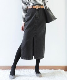 DHOLIC | スリットへムブラックグレーデニムスカート(デニムスカート)