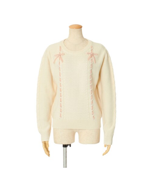 F i.n.t(フィント)の「ダブルリボンケーブルニットプルオーバー/F i.n.t(ニット/セーター・レディース・その他)」の1枚目の写真