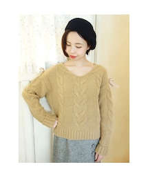 an another angelus | 袖リボンVネックケーブルニットプルオーバー/an another angelus(ニット/セーター)