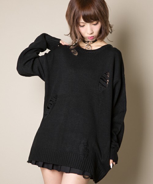 CASPER JOHN AIVER（キャスパージョンアイバー）の「CASPER JOHN AIVER　ダメージビッグニット（ニット/セーター・メンズ・ホワイト×ブラック/ブラック/ブラック×レッド・MEDIUM/LARGE）」の12枚目の写真