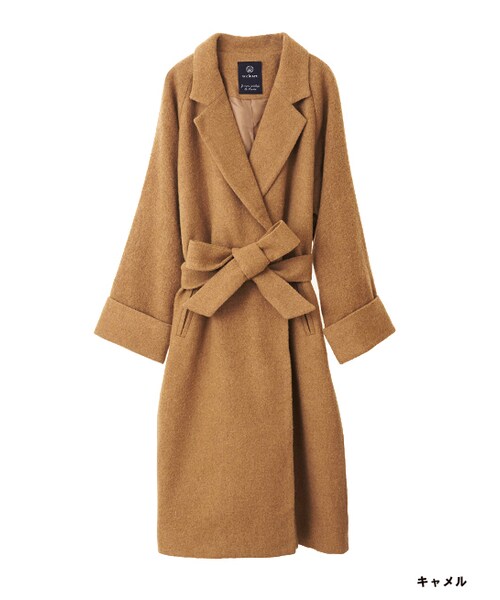 w closet（ダブルクローゼット）の「ウールベルト付ガウンコート（ジャケット/アウター・レディース・キナリ/キャメル/グレー・FREE）」の2枚目の写真