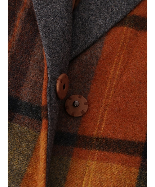 w closet（ダブルクローゼット）の「起毛チェック柄オープンカラーコート（ジャケット/アウター・レディース・レッド/オレンジ・FREE）」の9枚目の写真