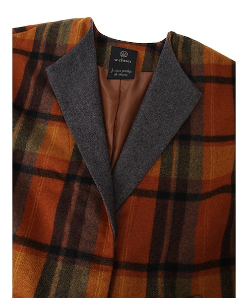 w closet（ダブルクローゼット）の「起毛チェック柄オープンカラーコート（ジャケット/アウター・レディース・レッド/オレンジ・FREE）」の6枚目の写真