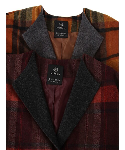 w closet（ダブルクローゼット）の「起毛チェック柄オープンカラーコート（ジャケット/アウター・レディース・レッド/オレンジ・FREE）」の10枚目の写真