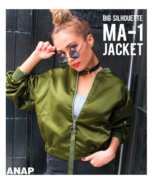 ANAP（アナップ）の「BIGシルエットMA-1ジャケット（ジャケット/アウター・レディース・カーキ/ブラック/ワイン・one size）」の4枚目の写真