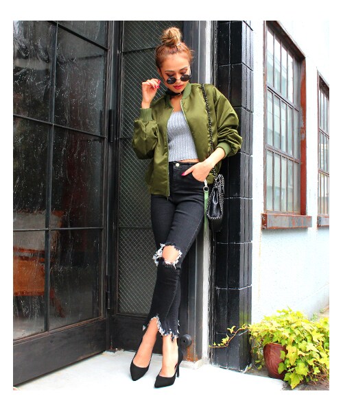 ANAP（アナップ）の「BIGシルエットMA-1ジャケット（ジャケット/アウター・レディース・カーキ/ブラック/ワイン・one size）」の5枚目の写真