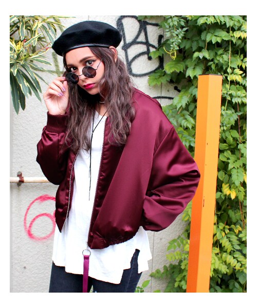 ANAP（アナップ）の「BIGシルエットMA-1ジャケット（ジャケット/アウター・レディース・カーキ/ブラック/ワイン・one size）」の8枚目の写真