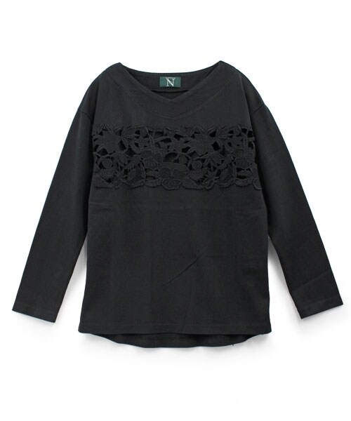 RNA-N(アールエヌエーエヌ)の「レースコンビワイドプルオーバー(トップス・レディース・ブラック/アイボリー/マスタード・M)」の1枚目の写真