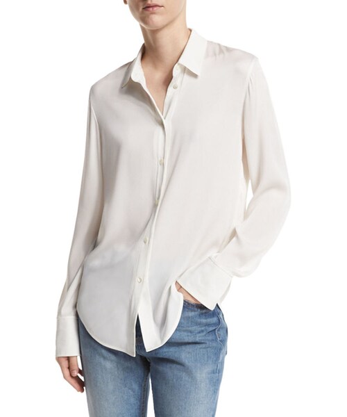VINCE（ヴィンス）の「Vince Slim-Fit Stretch-Silk Blouse（シャツ/ブラウス・レディース・White/Blue・X-Small/Medium/Large/Small）」の3枚目の写真