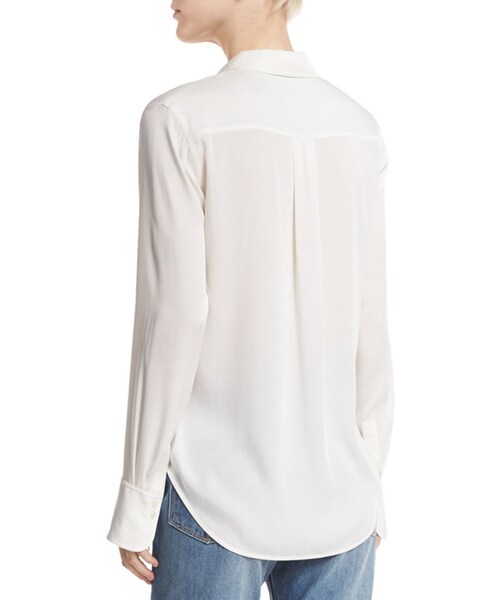 VINCE（ヴィンス）の「Vince Slim-Fit Stretch-Silk Blouse（シャツ/ブラウス・レディース・White/Blue・X-Small/Medium/Large/Small）」の4枚目の写真