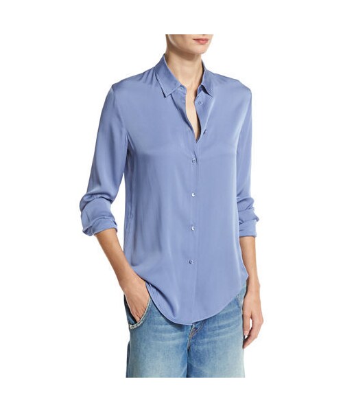 VINCE（ヴィンス）の「Vince Slim-Fit Stretch-Silk Blouse（シャツ/ブラウス・レディース・White/Blue・X-Small/Medium/Large/Small）」の2枚目の写真